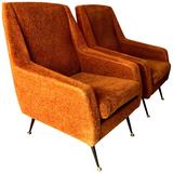 Pair of 1960s Italian Sofa Armchairs in the Manner of Gio Ponti