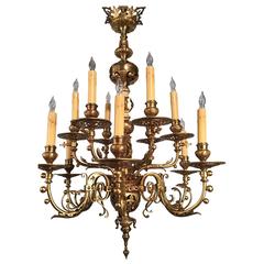 Antique Twelve-Light Neo-Renaissance Gilt Bronze Chandelier