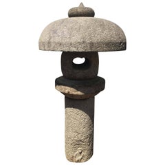 Japan Antique Granite Stone Lantern Mushroom Top with "Monkey", 19th Century