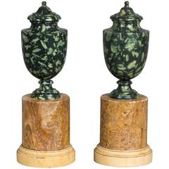 Fine Pair of Mounted, Green Porphyry Marble Urns, circa 1830, Grand Tour