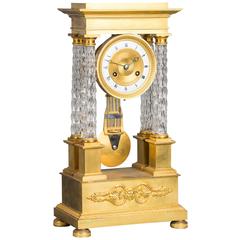 Antique Attractive Charles X Ormolu and Crystal Portico Striking Eight-Day Mantel Clock