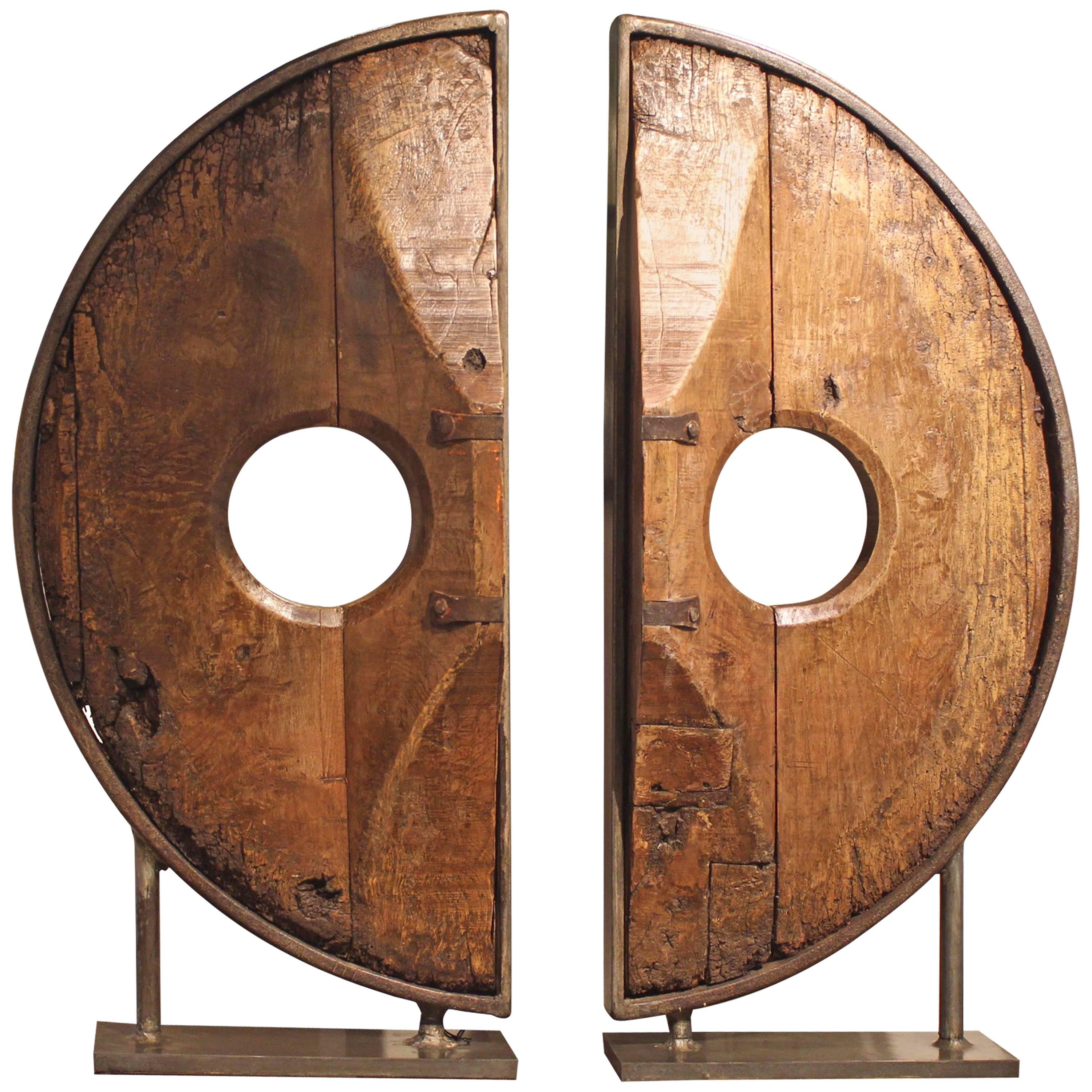 Spanish 19th Century Elm and Iron Wheel as Sculptural Expression