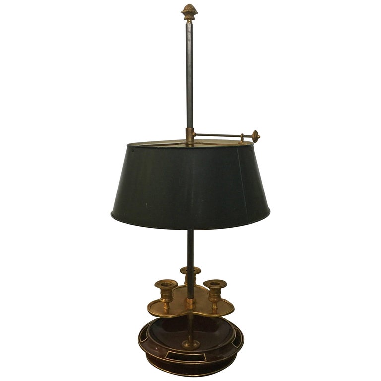 Louis XVI Style Brass Mounted Mahogany Bouillotte Lamp, 20th Century, Jansen For Sale