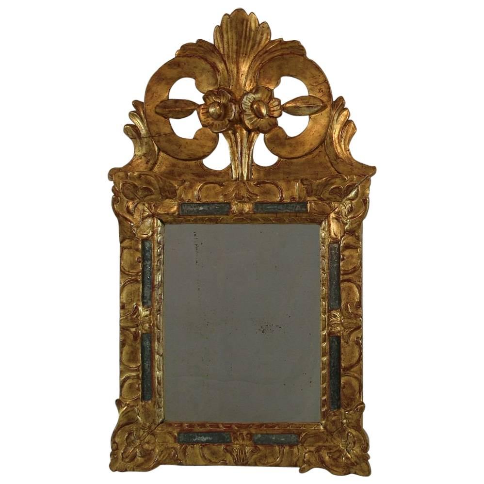 Small Early 18th Century French Louis XIV Baroque Giltwood Mirror