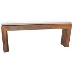 Antique Reclaimed Architectural Beam Console with Limestone Top