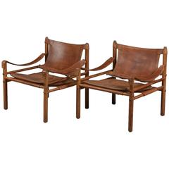Pair of Arne Norell Safari 'Sirocco' Chairs, Aneby Mobler, Sweden, 1960s