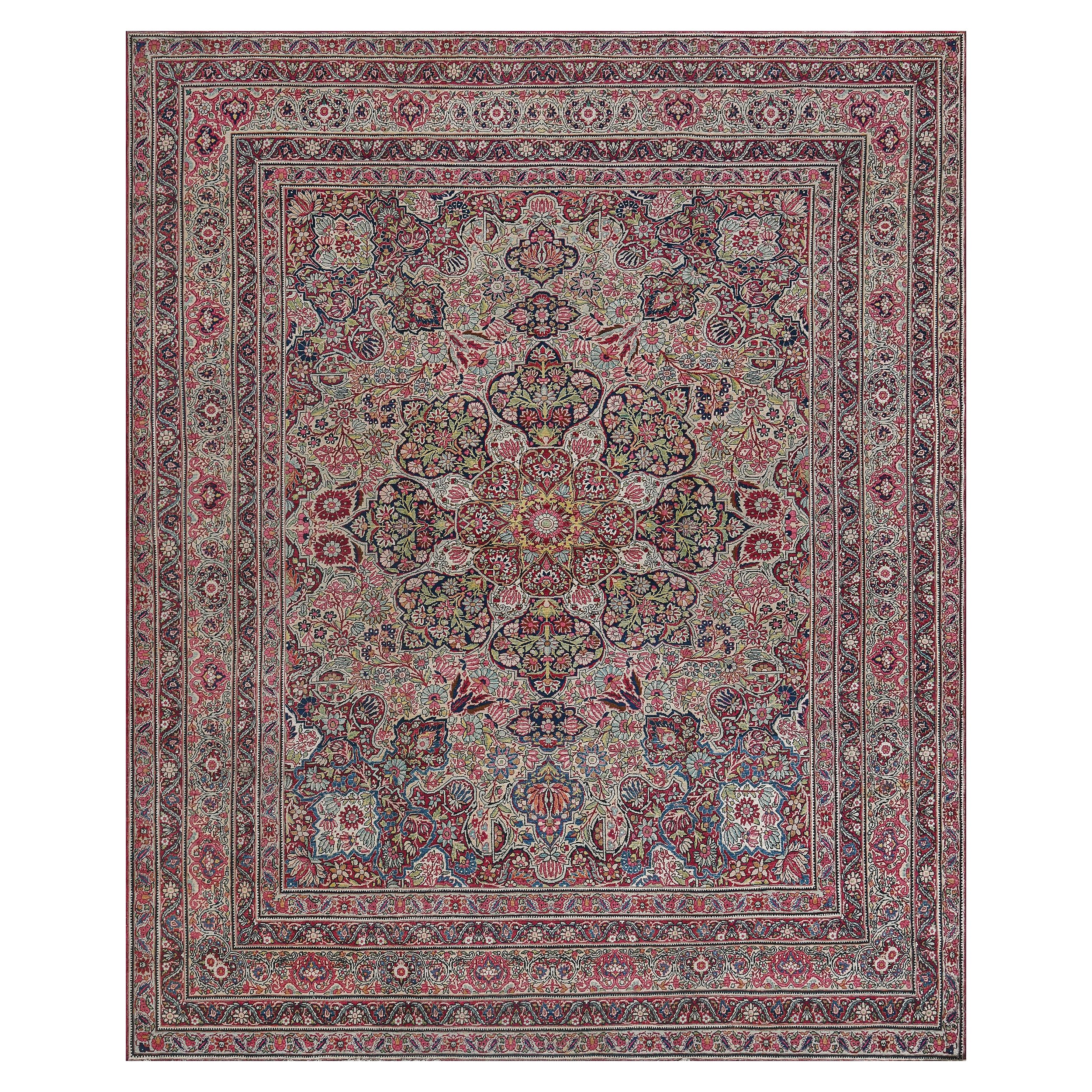 Authentic Antique Hand-Woven Wool Persian Kerman Rug 9'x11'5" For Sale