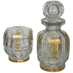 Set of 19th Century Baccarat "Empire" Vanity Decanter and Lidded Jar