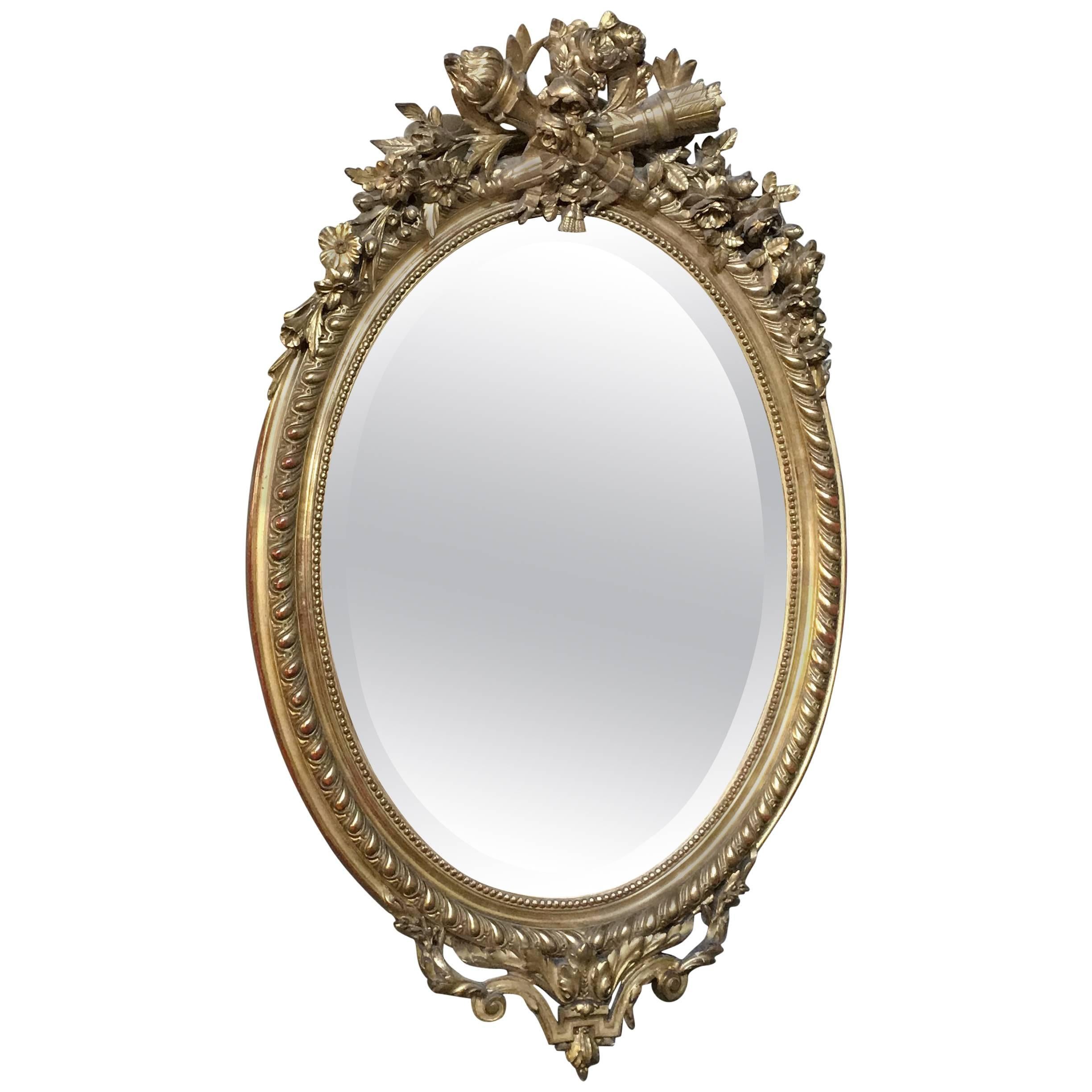 19th Century French Louis XVI Oval Gilded Mirror