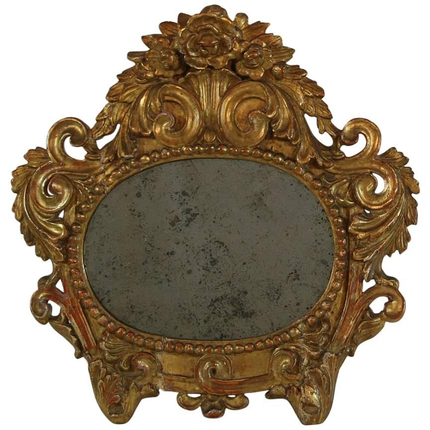 Small 18th Century Italian Baroque Giltwood Mirror