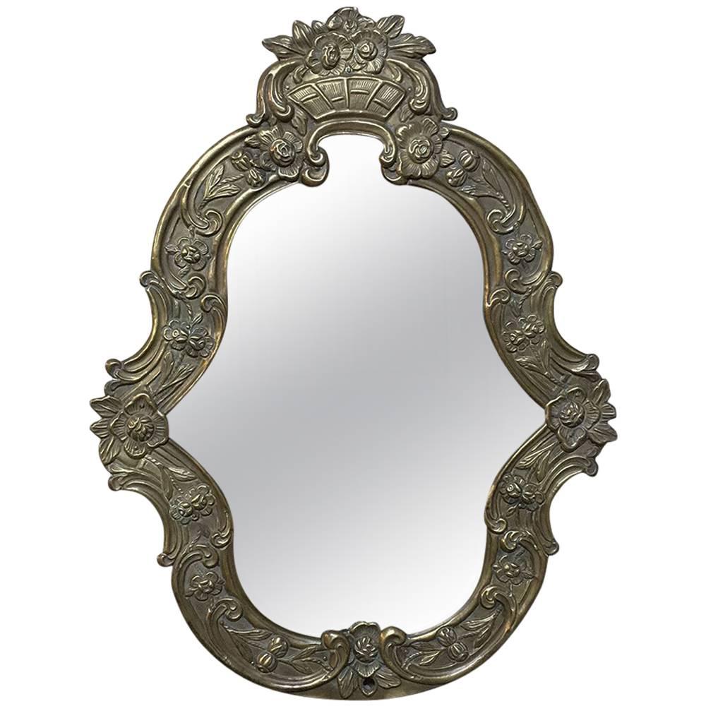 19th Century Embossed Brass Mirror