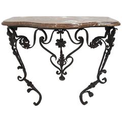 French Wrought Iron and Marble Console Table