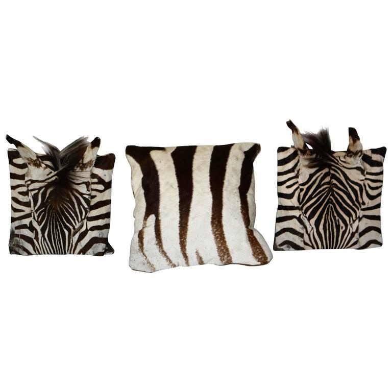 Set of Three Authentic Zebra Skin Pillows at 1stDibs