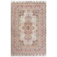 Fine Ivory Vintage Tabriz Persian Rug 5