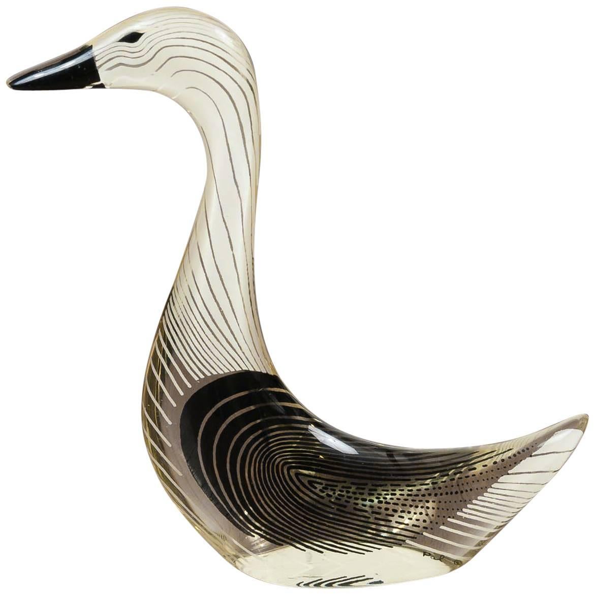 1970s Brazilian Midcentury Abraham Palatnik Op Art Kinetic Lucite Goose Figurine