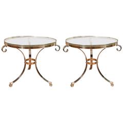 Pair of Polished Nickel and Brass Tripod Tables