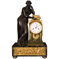 Mantel Clock Bronze Empire Period Representing the Figure of Study, circa 1815 12