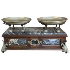 19th Century Italian Pharmacy Scales in Walnut on Marble Base with Brass Mounts 6