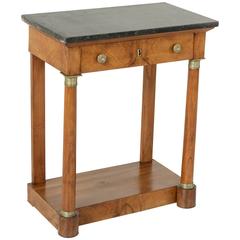 Empire Period Burled Walnut Console Table with Black Marble Top Bronze Detailing