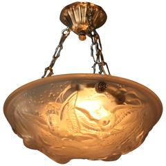 French Art Deco Flying Bird Pendant Chandelier by Muller Freres