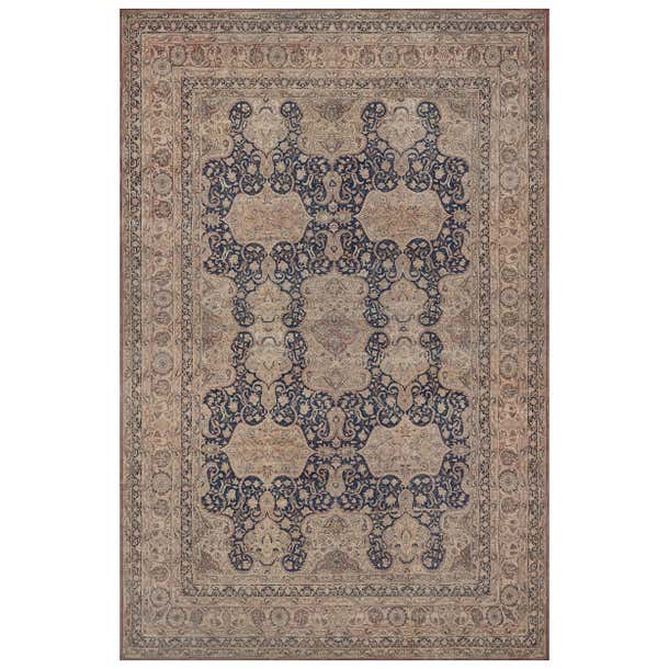 Antique Traditional Hand-Woven Wool Floral Persian Kerman Rug 14'8