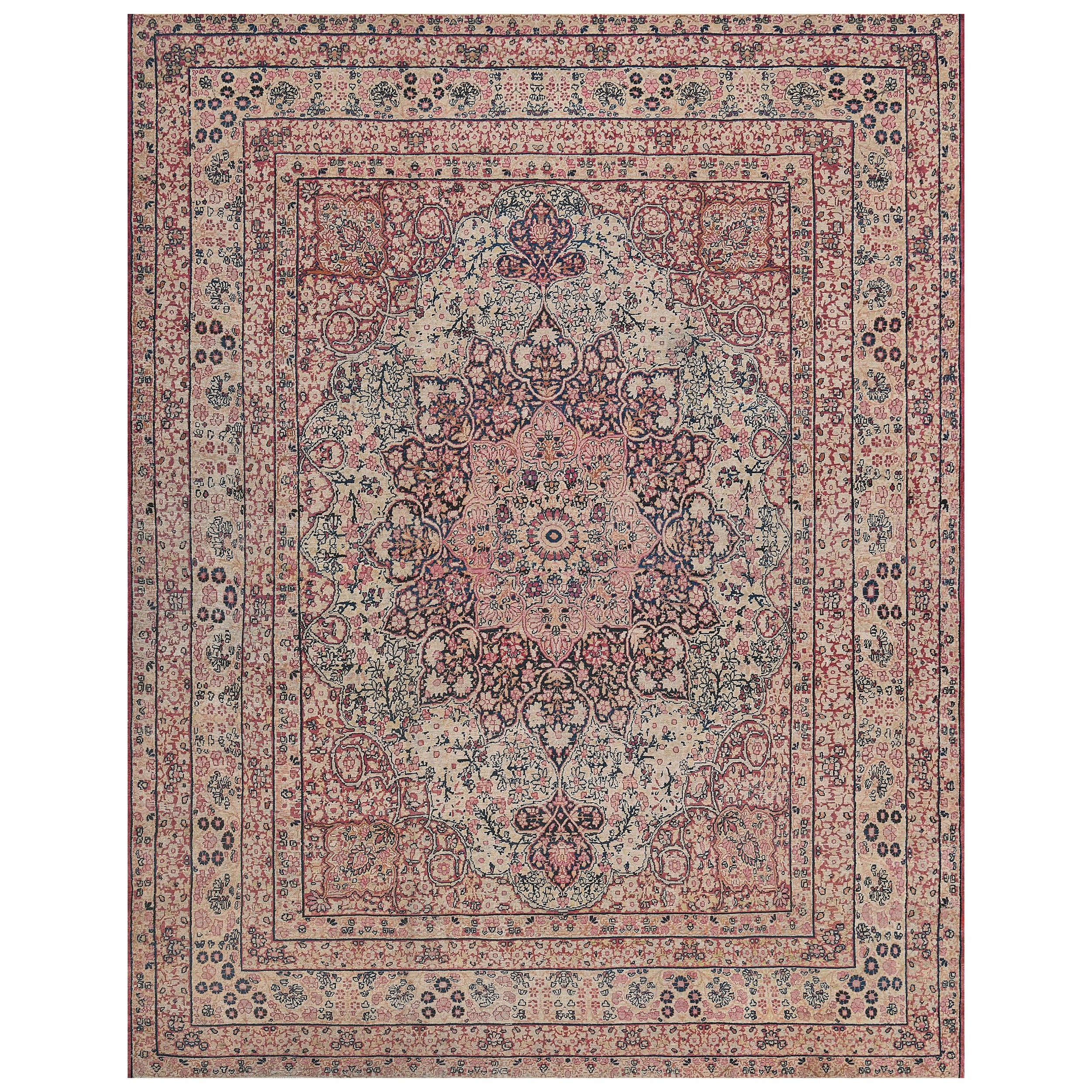 Antique Hand-Woven Traditional Floral Persian Kerman Rug 