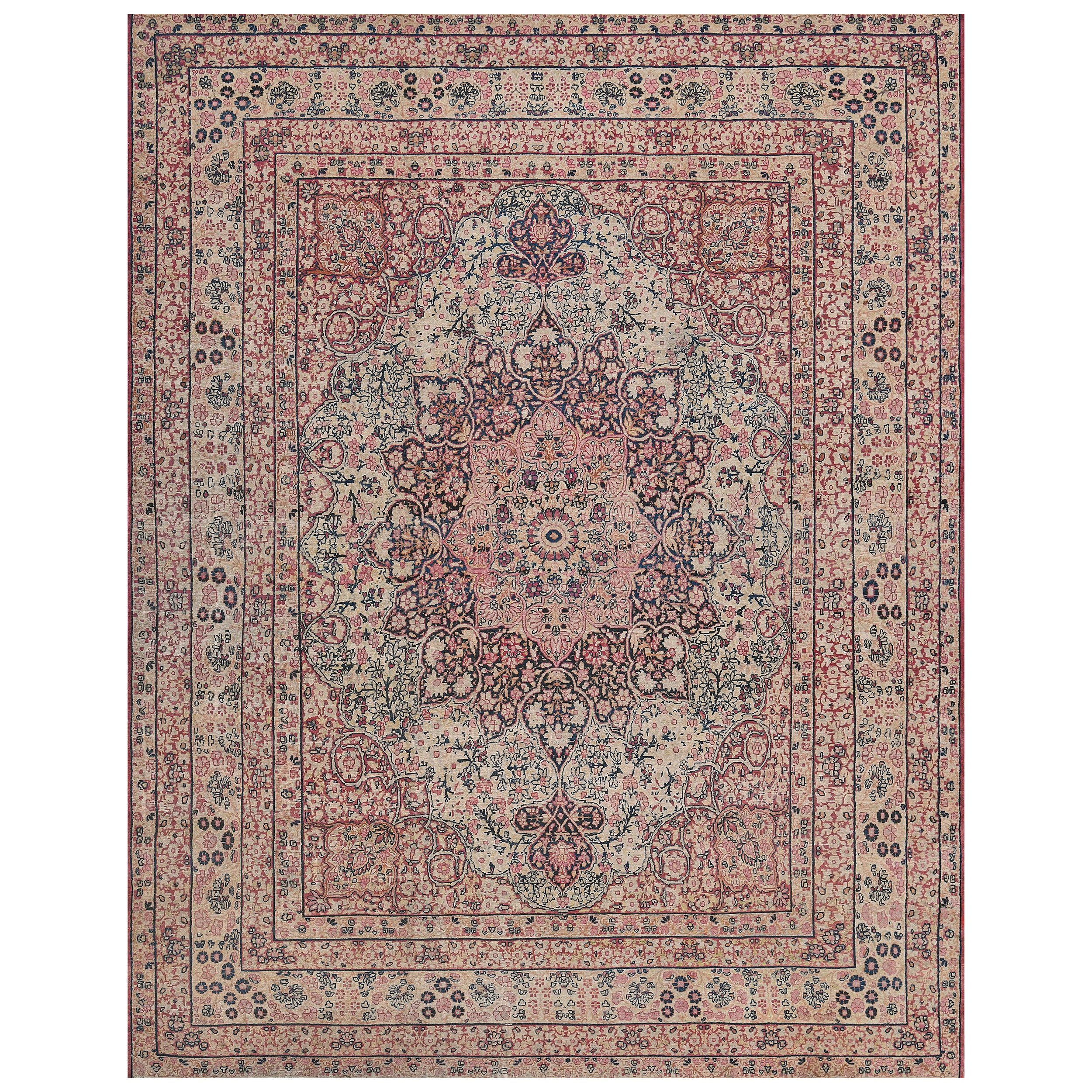 Antique Hand-Woven Traditional Floral Persian Kerman Rug