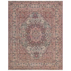 Antique Hand-Woven Traditional Floral Persian Kerman Rug 