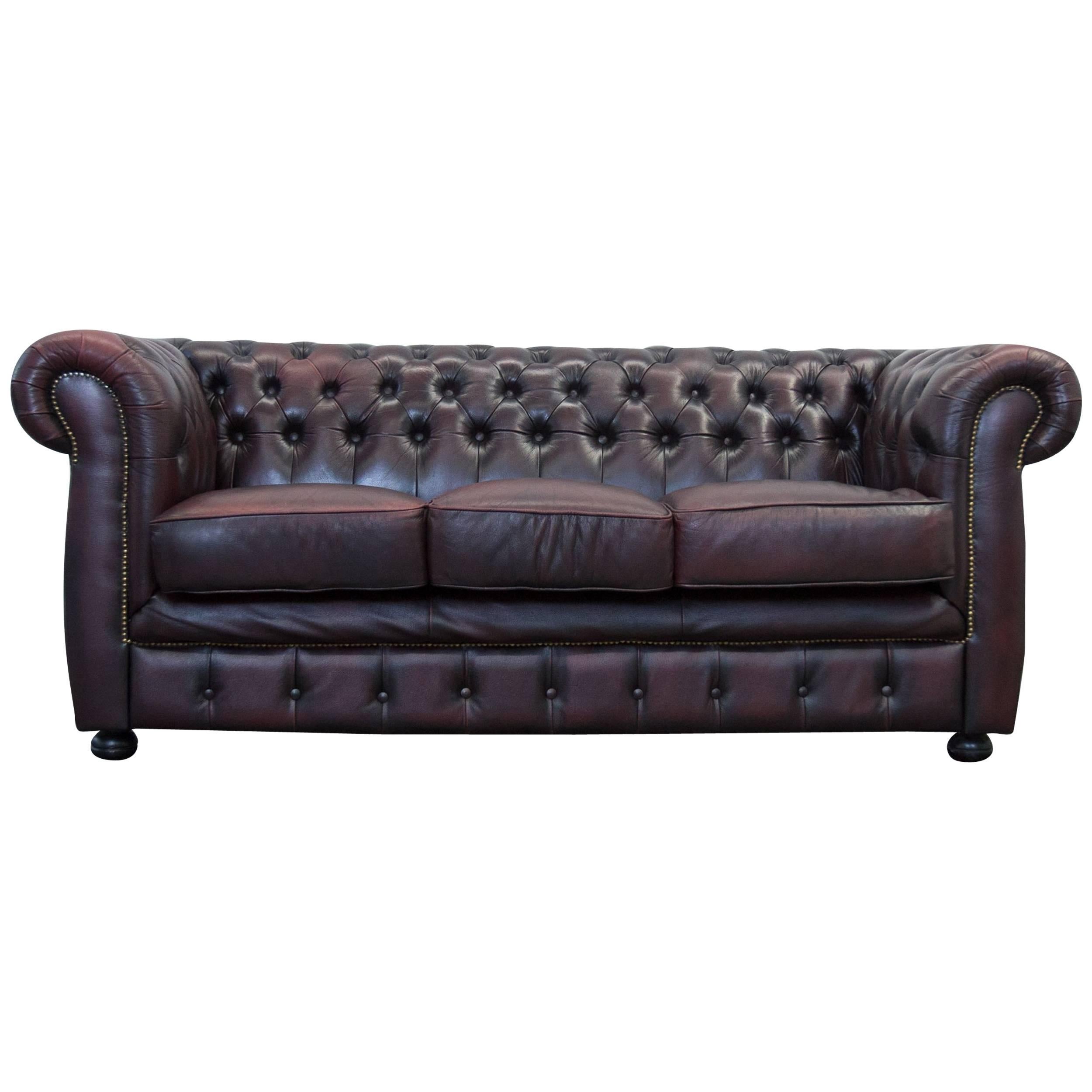 Red Leather Chesterfield Three Seat Sofa by M bel Art