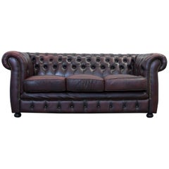 Red Leather Chesterfield Three-Seat Sofa by Möbel Art