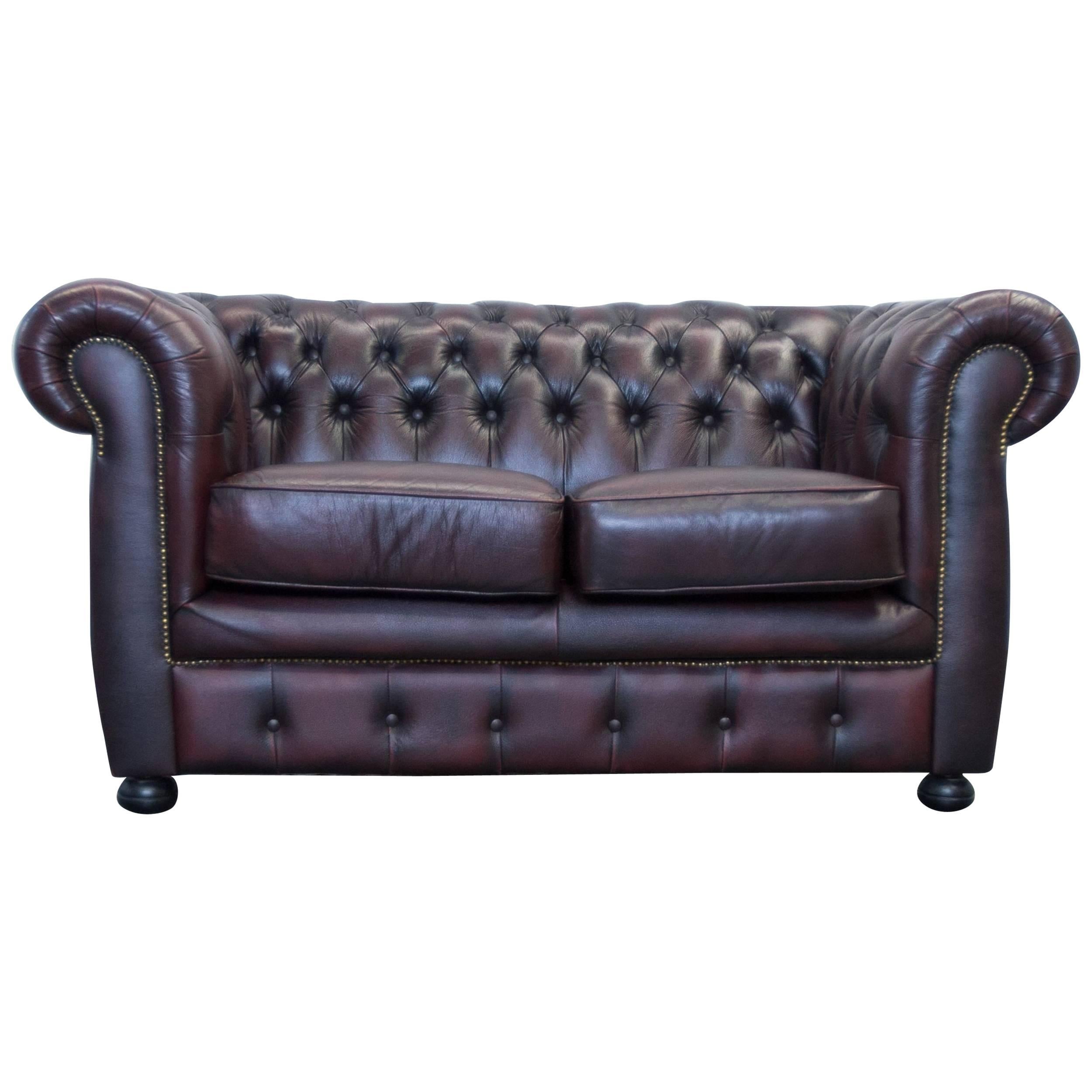 Red Leather Chesterfield Three-Seat Sofa by Möbel Art For Sale