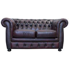 Red Leather Chesterfield Three-Seat Sofa by Möbel Art 1