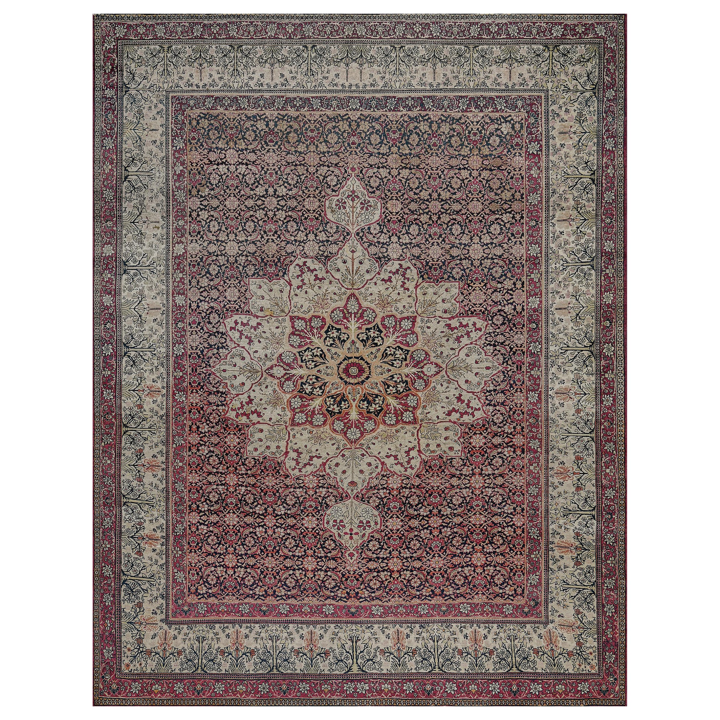 Tapis persan Kerman traditionnel ancien peint en Herati