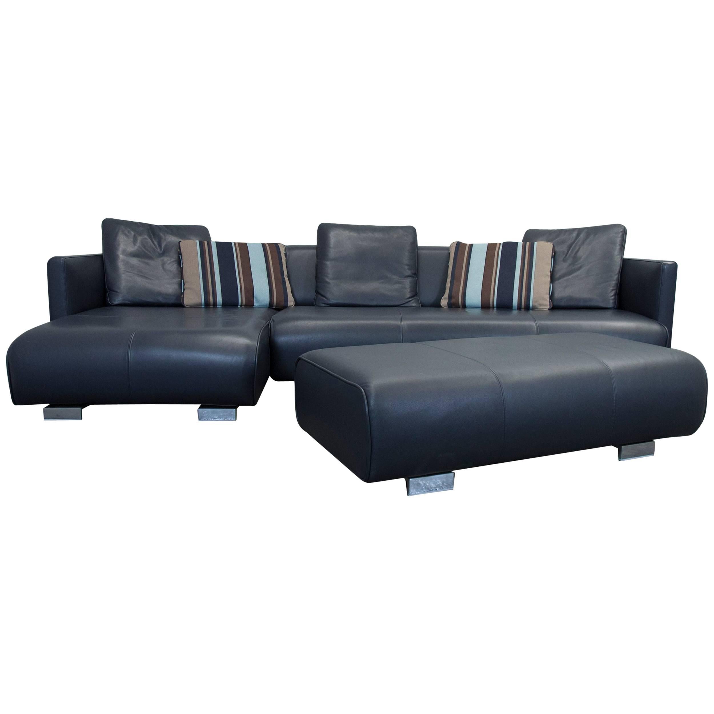 Rolf Benz Premium Corner Sofa Dark Blue Leather For Sale