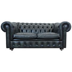 Chesterfield Two-Seat Sofa Dark Green Fine Leather 1