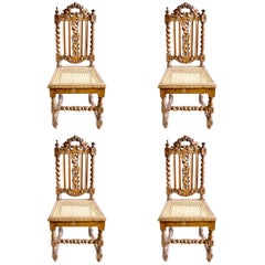 Antique 19th Century, French Oak Hand Carved Dining Chairs