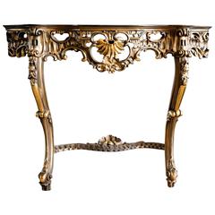 19th Century French Gilt Marble-Top Console Table and Mirror Antique 19th Century French Gilt Marble-Top Console Table and Mirror
