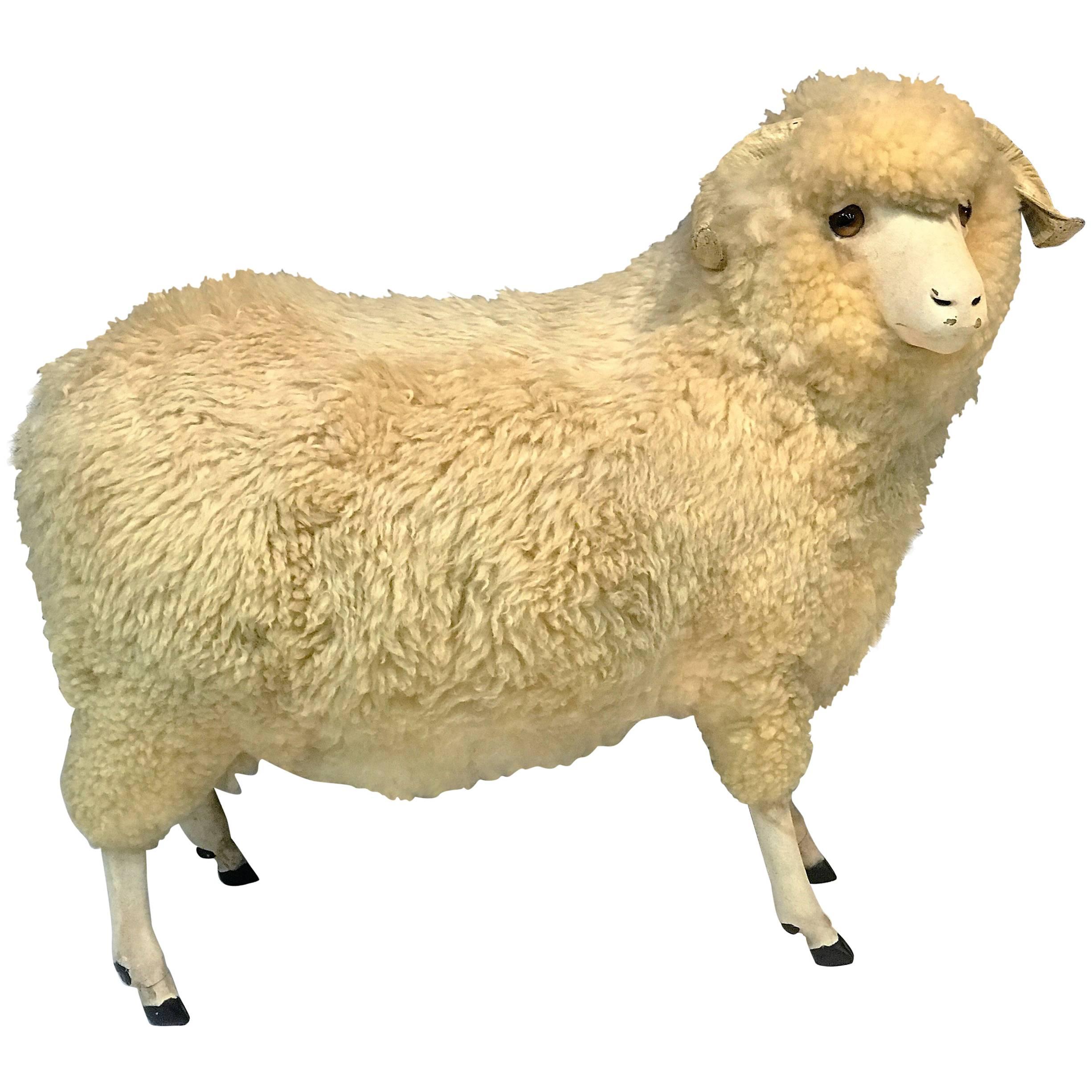 Charismatic Great Natural Wool Ram Sculpture For Sale