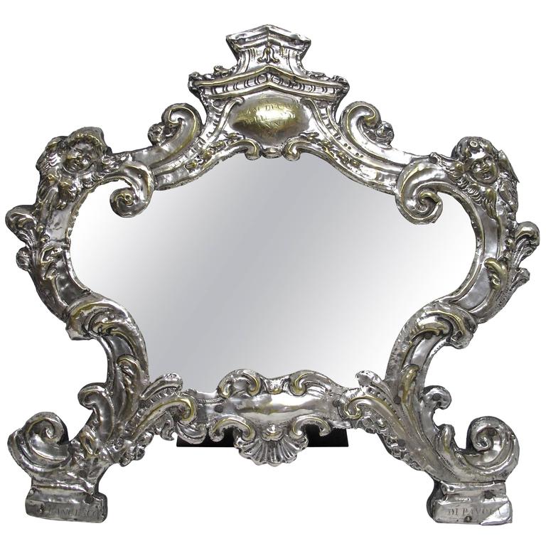 18th Century Italian Silver Tabletop Mirror Frame For Sale at 1stdibs