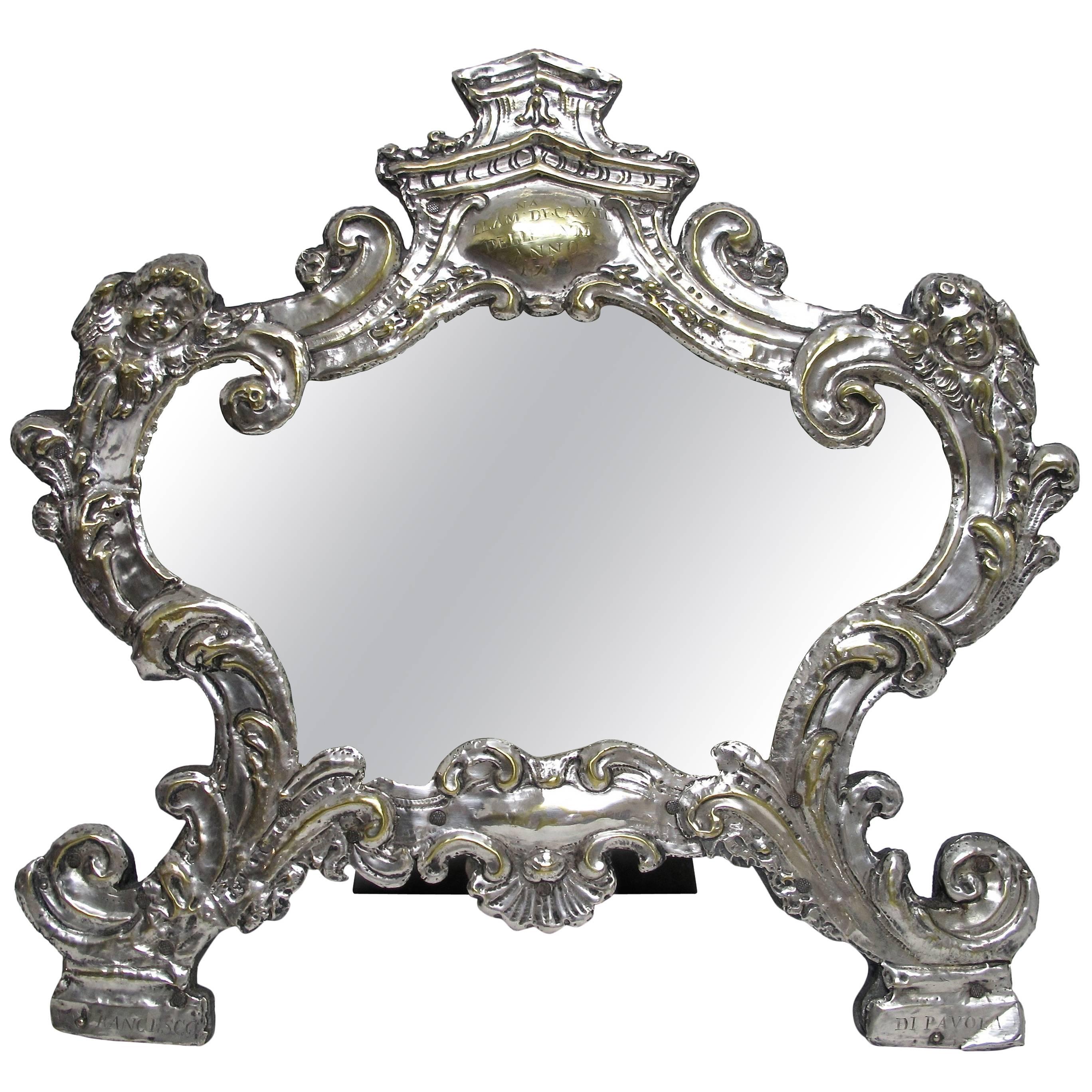 18th Century Italian Silver Tabletop Mirror Frame