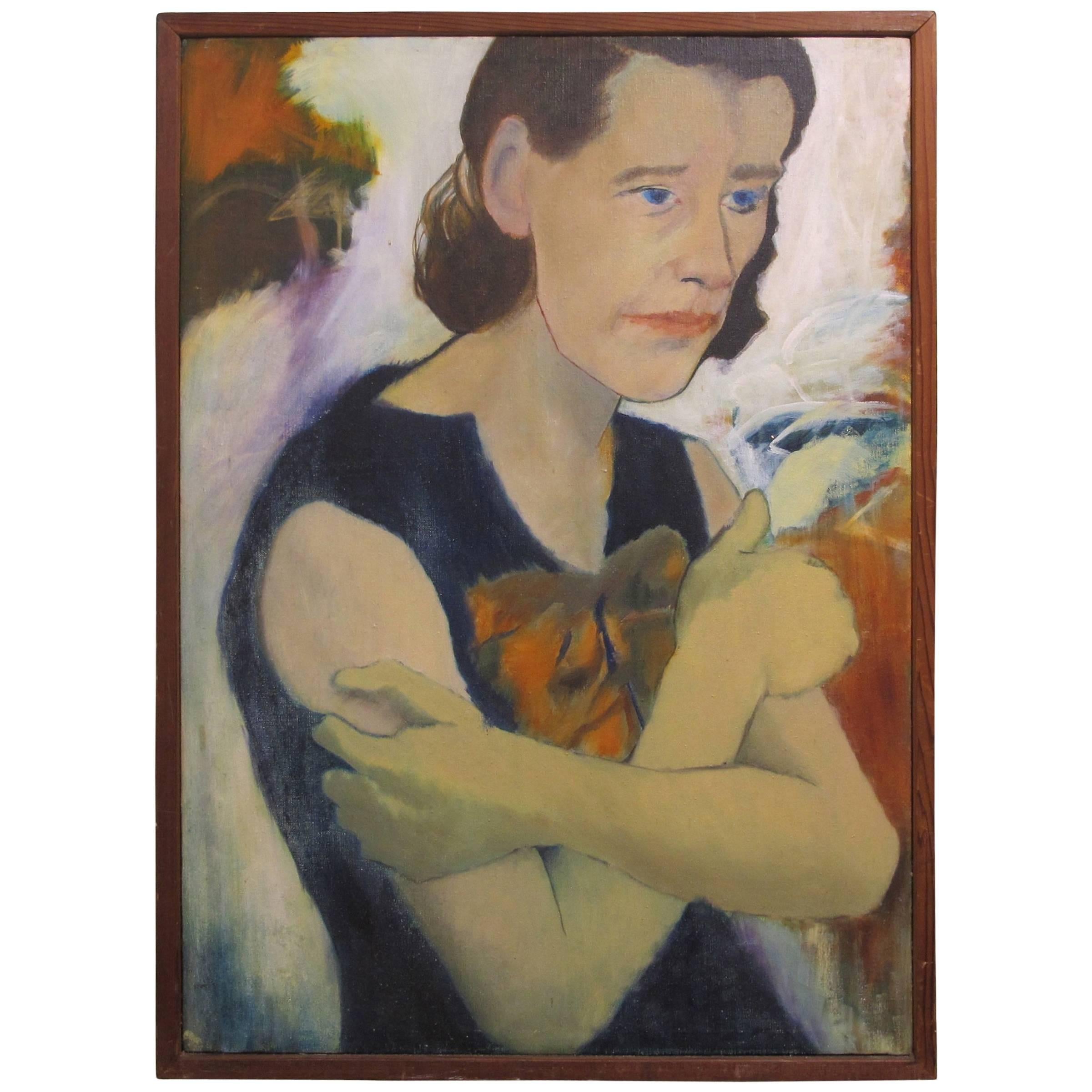 Mid-Century Modernist Portrait Painting of a Woman For Sale