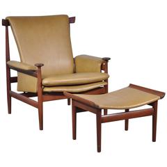 Finn Juhl Bwana Chair with Ottoman for France and Sons in Teak and Leather