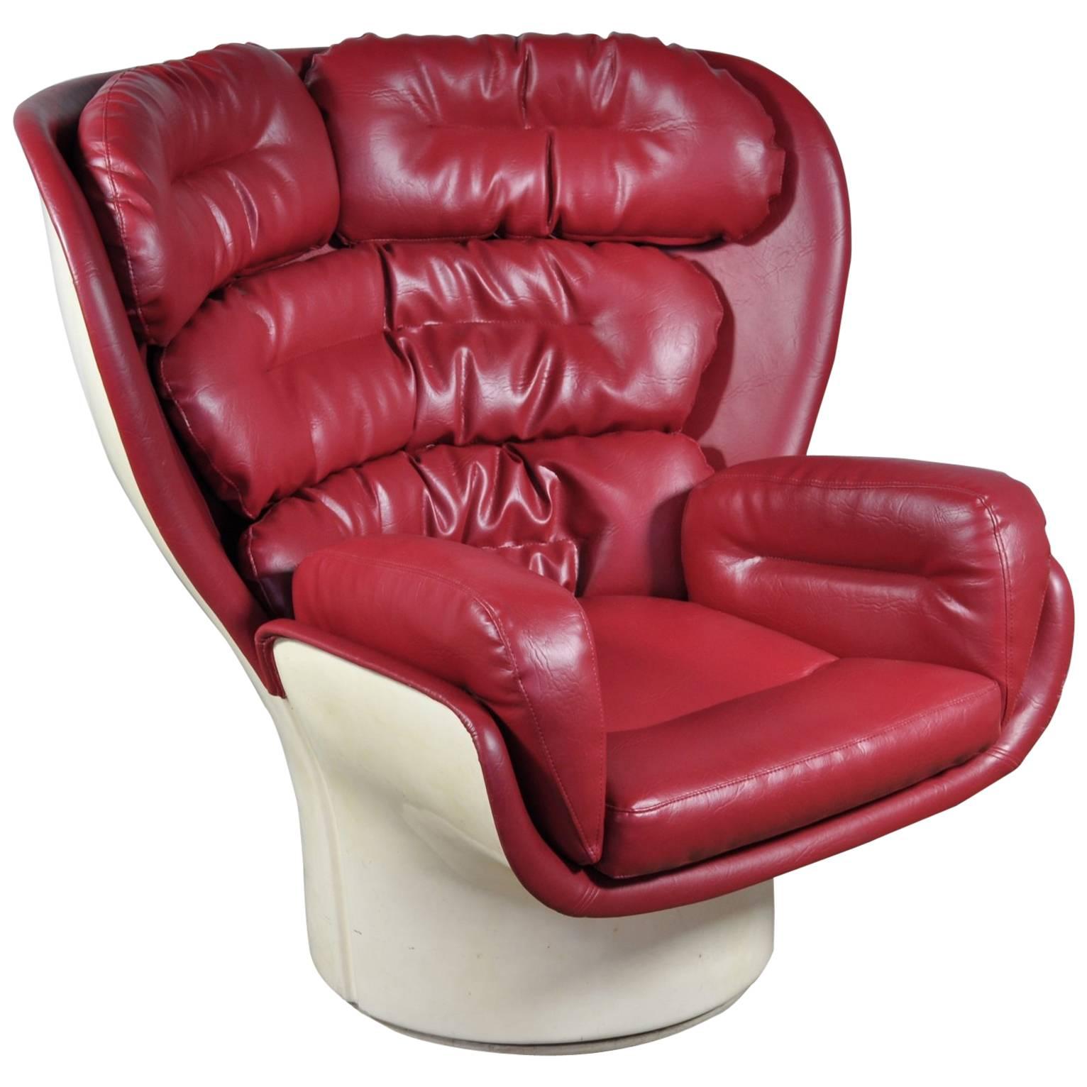 Red Leather Elda Chair by Joe Colombo for Comfort, Italy For Sale