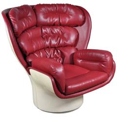 Red Leather Elda Chair by Joe Colombo for Comfort, Italy
