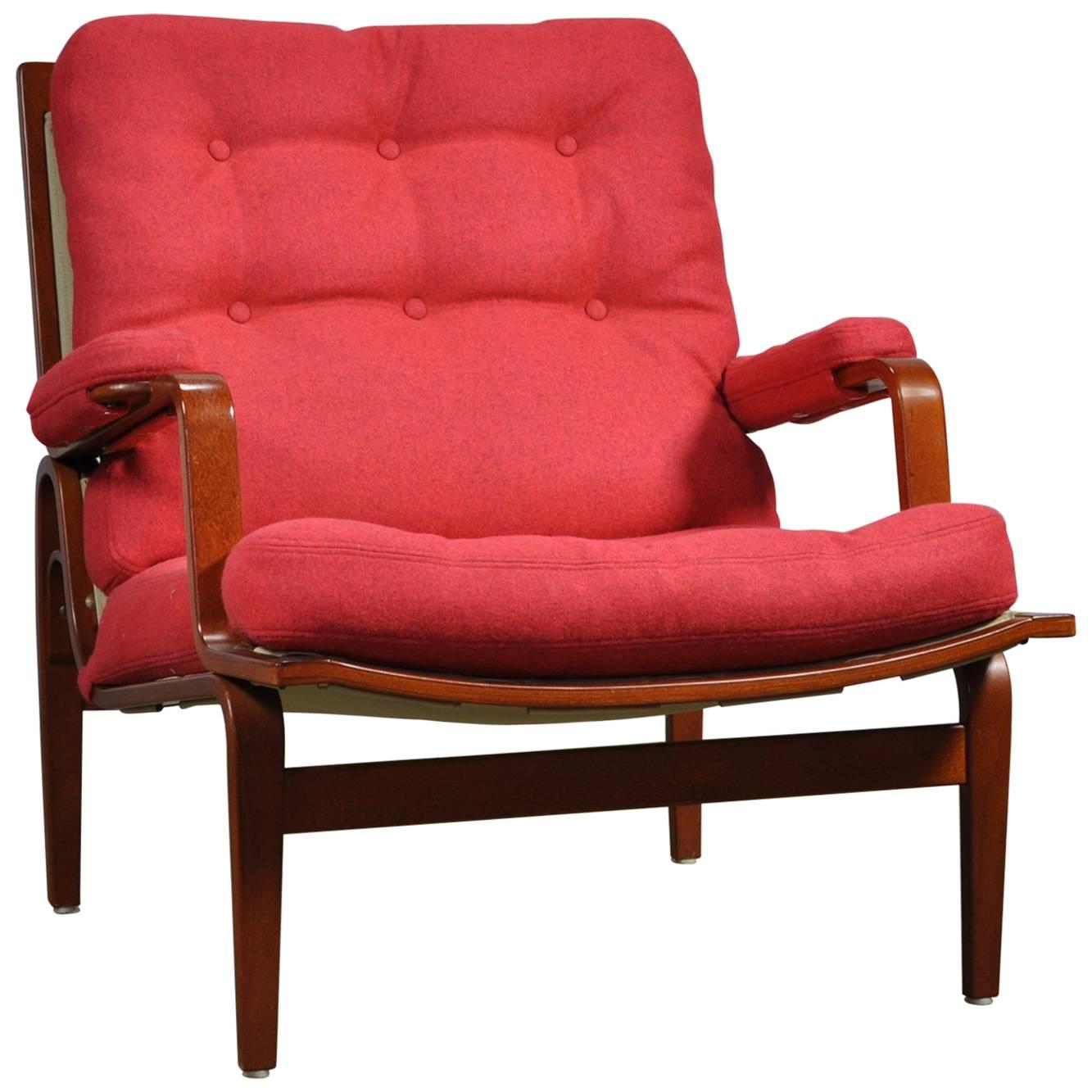 Red Bruno Mathsson Ingrid Chair in Woollen Felt Fabric Made by DUX For Sale
