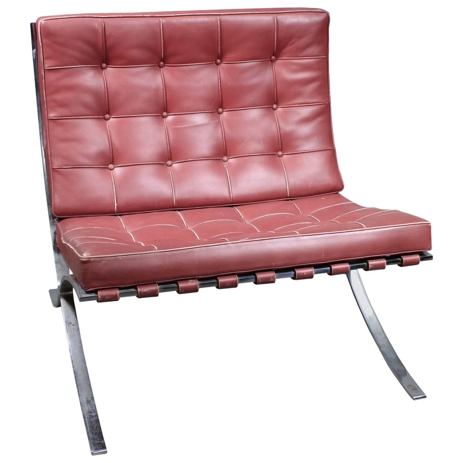 Red Leather Barcelona by Mies van der Rohe for Knoll For Sale