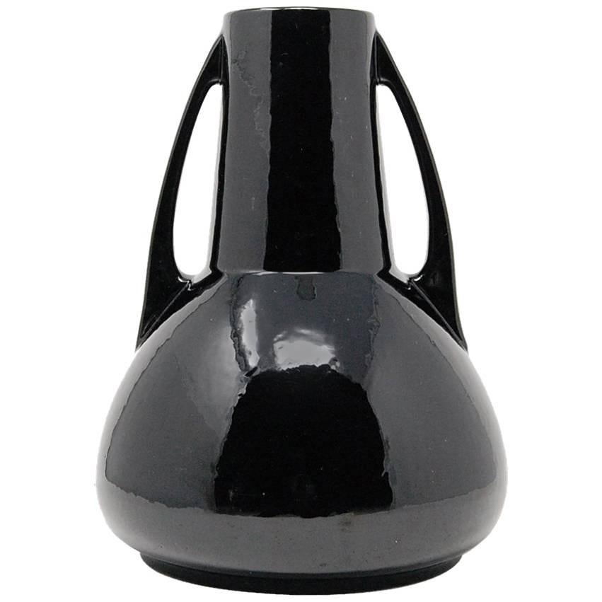 Large Black Jugendstil Pottery Vase