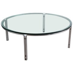 Round Metal and Steel Coffee Table with Glass Top