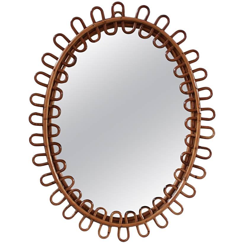 Small Curled Wicker French Oval Mirror