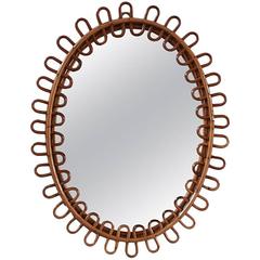 Small Curled Wicker French Oval Mirror 2